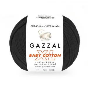 Пряжа Gazzal Cotton XL 3433XL (черный)
